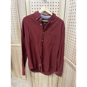 Eddie Bauer Mens Burgundy Flannel Button Down Shirt Long Sleeve Size Large Wine